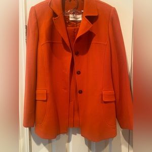Dana Buchman Orange 100% Wool Skirt Suit